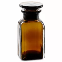 Braune Weithalsflasche 100ml viereckig mit Glasdeckel aus hochwertigem Apothekerglas