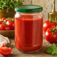 Einkochen leicht gemacht 555ml UNiTWIST Rundglas BasicSeal Deckel grün mit Tomatensauce befüllt