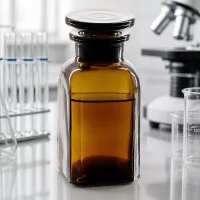 Kleine braune Weithalsflasche 100ml eckig mit Glasstopfen für Pharmazie Forschung und Analytik