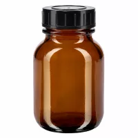 Apothekerflasche 50ml Braunglas mit Weithalstechnik und schwarzem Schraubdeckel für Tabletten