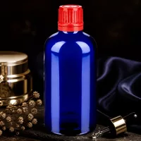 Premium Glasflasche 100ml dunkelblau mit Originalitätsgarantie durch SV Verschluss rot