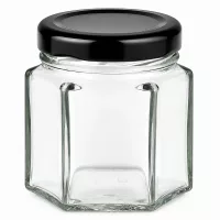 Transparentes 47ml Einmachglas 6-eckig schwarzer Deckel UNiTWIST Kleingebinde
