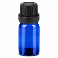 5ml blaue Glasflasche BlueLine UT18/5 mit schwarzem OV Verschluss für sichere Lagerung