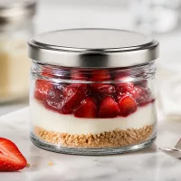 540ml Rundglas mit silbernem Deckel als Dessertglas für Erdbeer-Cheesecake im Glas, Schichtdessert