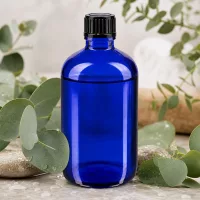 Blaue Glasflasche 100ml mit schwarzem Verschluss ideal für ätherische Öle Hydrolate und Seren