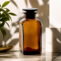 Vierkantflasche 350ml UV-Schutz braun mit Glasstopfen für Laborchemikalien geeignet