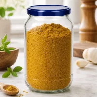 1062ml Rundglas BasicSeal Deckel blau UNiTWIST mit Curry-Gewürzpulver gefüllt Küchenszene Gewürzdose
