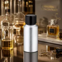 Elegante 30ml Aluflasche in Silber-Optik mit schwarzer Schraubkappe für hochwertige Essenzen