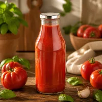 Lebensmittelechte 330ml Glasflasche UiTWIST mit BasicSeal Deckel silber für Tomatenprodukte