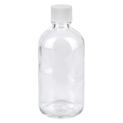 ClearLine Klarglasflasche 100ml UT18 mit weißem Verschluss für Flüssigkeiten
