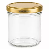 200g Honigglas leer mit goldenem Schraubdeckel BioSeal transparent Glasbehaelter fuer Honig Marmelade