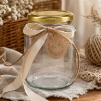 UNiTWIST Runda382 Geschenkverpackung mit Schleife und Anhänger, goldener TO66 BioSeal Deckel, dekoratives Einmachglas