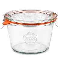 WECK Sturzglas 370ml RR100 mit Glasdeckel und orangem Gummiring komplett Set für Einkochen und Konservieren