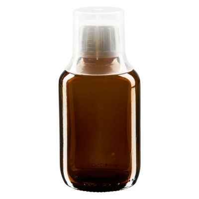 150ml Medizinflasche braun, Verschluss Originalitätsverschluss mit Dosierbecher 30ml ApoGlas
