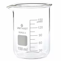 Becherglas niedrige Form 150ml UNiTwist Borosilikatglas mit Beschriftungsfeld und Skala