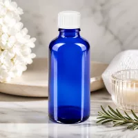 50ml kobaltblaue Medizinflasche Apothekerglas Standard mit weißem Kindersicherheitsverschluss
