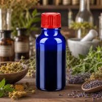 Vielseitige 20ml Cobaltglasflasche mit rotem 11mm Verschluss für Labor und Hausapotheke