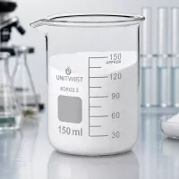 Laborglas UNiTwist 150ml niedrige Form Borosilikat 3.3 mit Pulverfüllung und Skalierung