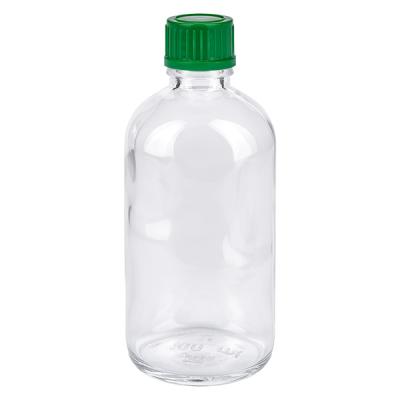 Kleine Glasflasche 100ml transparent grüner Deckel Pharma Verpackung ClearLine