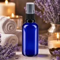 Dunkelblaue 50ml Glassprühflasche mit schwarzem Zerstäuberkopf für Naturkosmetik