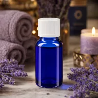 Royalblaue Miniaturglasflasche 10ml mit weißem Sicherheitsverschluss und Dosiereinsatz