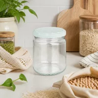 212ml Rundglas leer mit mint BasicSeal Deckel Punkte, Zero Waste Küche mit nachhaltigen Vorratsgläsern und Hülsenfrüchte