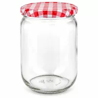555ml Glaskonservenglas mit dekorativem Landhausmuster Deckel rot-weiß ideal zum Einmachen