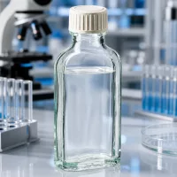 Transparente Meplat Glasflasche mit flachem Körper und weißem Schraubdeckel 50 Milliliter