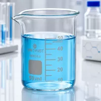 Stabiles 50ml Laborbecherglas UNiTWIST niedrige Form mit verstärktem Rand und Skalierung