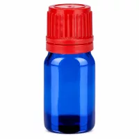 Präzisionsflasche 5ml BlueLine UT18/5 aus blauem Glas mit rotem Originalverschluss