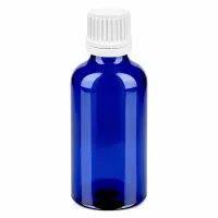 Kobaltblaue Glasflasche 50ml mit weißem Tropfaufsatz 0,7mm für Aromatherapie BlueLine UT18