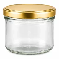225ml Sturzglas mit goldenem BasicSeal Deckel UNiTWIST - leeres Einmachglas aus klarem Glas für Marmelade und Konserven
