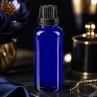 Apothekerflasche 30ml Blauglas mit manipulationssicherem Schraubverschluss schwarz 11mm
