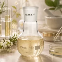 Chemieresistenter Glaskolben mit bauchiger Form für effiziente Durchmischung von Reaktionsgemischen