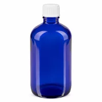 Lichtschutzflasche 100ml blau mit weißem Tropfverschluss ideal für Öle und Tinkturen
