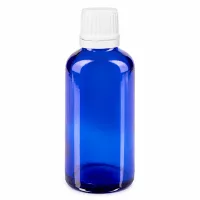 Pharmazeutische 50ml Tropfflasche blau mit weißem OV Verschluss aus hochwertigem Glas