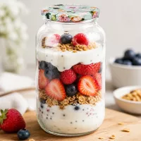 Rundglas 1062ml mit BasicSeal Deckel Blume mint als Overnight Oats Glas mit Joghurt Beeren und Granola gefüllt