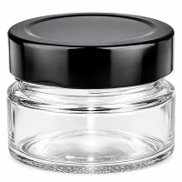 Hochwertiges Einmachglas 80ml Rundform schwarzer Metalldeckel 24er Vorteilspack
