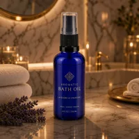 Hochwertige kobaltblaue 50ml Glasflasche mit schwarzem Sprühkopf für Entspannungsbäder