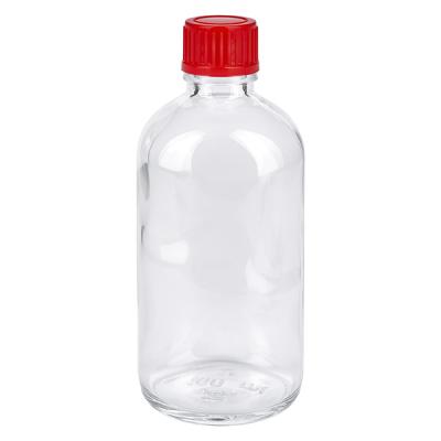 Klarglas Rundflasche 100ml mit rotem 11mm Schraubverschluss ClearLine Serie UT18/100