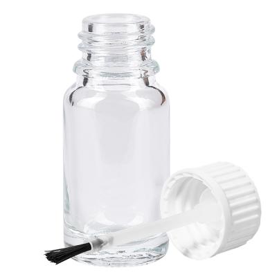 Rundflasche 10ml ClearLine mit weißem Schraubdeckel und Pinsel Aufsatz aus transparentem Glas