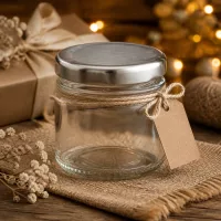 Miniatur Rundglas 33ml silberner Deckel mit Naturbast umwickelt rustikale Geschenkpräsentation