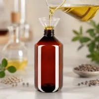 Rechteckige braune 500ml PET Flasche mit grünem OV Verschluss für Öle und Naturheilmittel