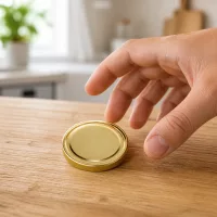 Finger nähern sich goldenem TO82 Schraubverschluss UNiTWIST BPA-NI BioSeal unitemp 82mm