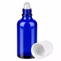 Wiederverwendbare 50ml Roll-On Flasche blau mit weißem Schraubverschluss umweltfreundlich