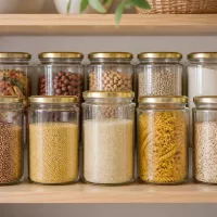 Klare 214ml Gläser mit goldenem Schraubdeckel BasicSeal für trockene Lebensmittel und Körner