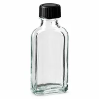 Rechteckige Glasflasche 50 ml klar mit schwarzem Schraubverschluss und EPE-Dichtscheibe