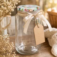 Dekoratives 1062ml Rundglas mit Blumen-Deckel mint Schleife und Anhänger als Geschenkidee Einmachglas