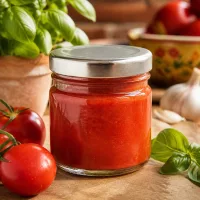 33ml Portionsglas mit BasicSeal Deckel silber für hausgemachte Tomaten-Basilikum-Sauce