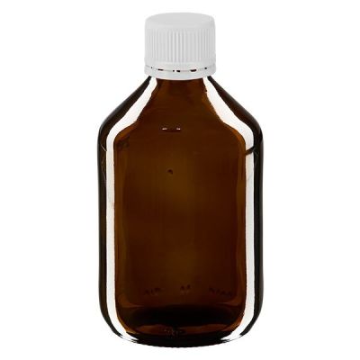 300ml Medizinflasche braun, Verschluss weiß mit Originalitätsring ApoGlas